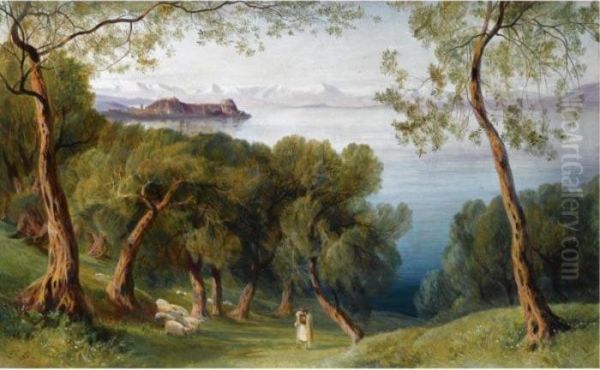 Corfu From The Village Of Ascension Oil Painting by Edward Lear