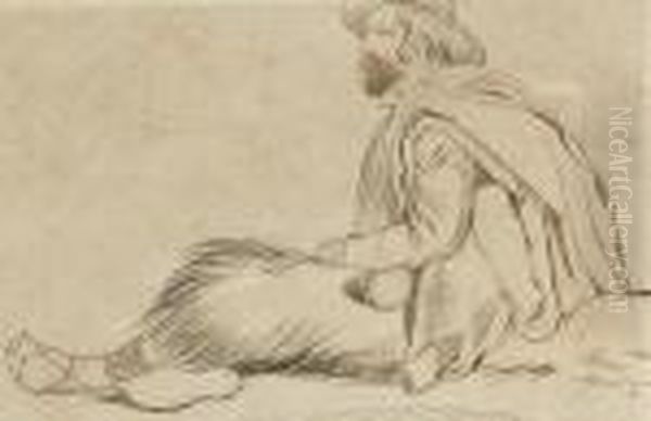 An Italian Peasant Oil Painting by Edward Lear