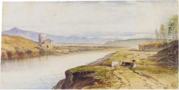 View On The Tiber, Near Rome Oil Painting by Edward Lear