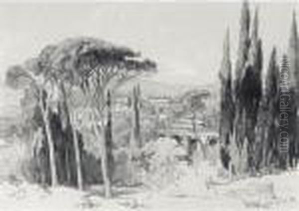 The Villa D'este, Tivoli Oil Painting by Edward Lear