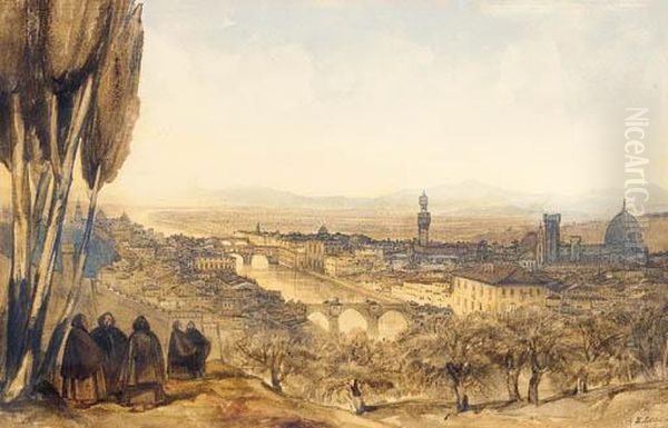 View Of Florence From The Basilico, San Miniato Al Monte, Montecruce Oil Painting by Edward Lear