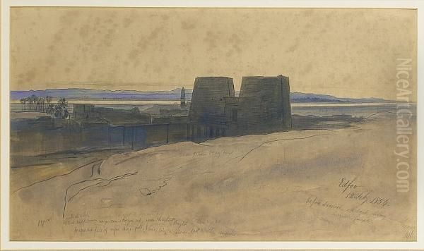 The Temple Of Horus, Edfu, Egypt Oil Painting by Edward Lear