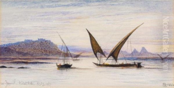 Feluccas On The Nile Near Abu-simbel Oil Painting by Edward Lear