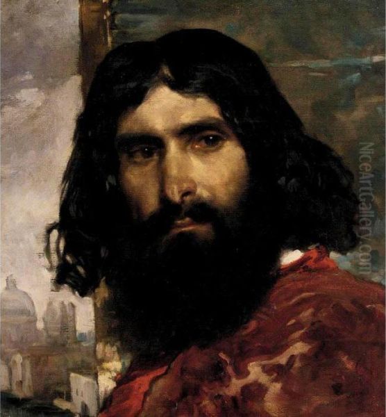 Portrait Of A Man With A View Of St. Peter's In The Background Oil Painting by Frederick Leighton