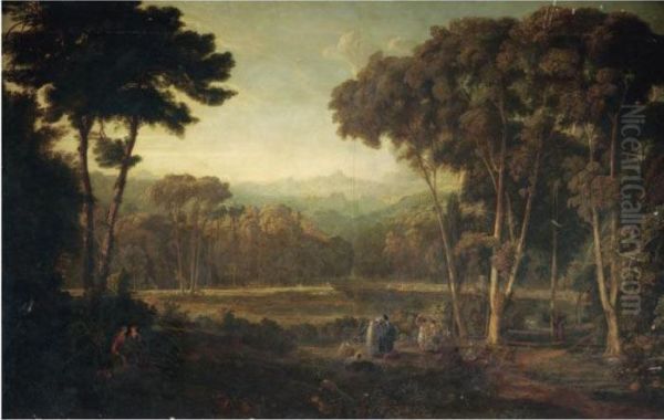 An Extensive Italianate Landscape Oil Painting by William Leighton Leitch