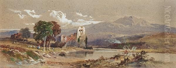 A Ruined Abbey Beside A Loch Together With Another Scottish Scene By The Same Hand Oil Painting by William Leighton Leitch