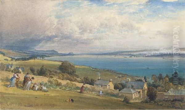 Greenock From Kilcreggan With Dumbarton Rock In The Distance Oil Painting by William Leighton Leitch