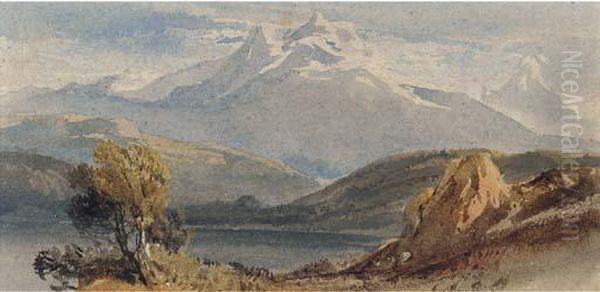 A Lake Before Snow-capped Mountains Oil Painting by William Leighton Leitch