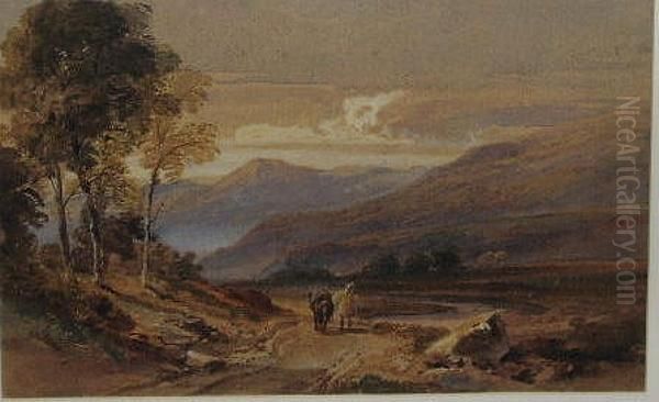 A Traveller And His Horse In A Hilly Landscape Oil Painting by William Leighton Leitch