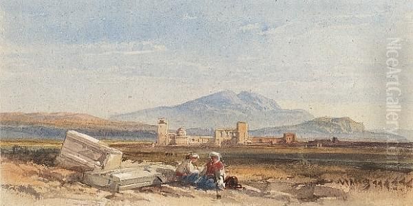 Two Figures Resting By Classical Ruins Oil Painting by William Leighton Leitch