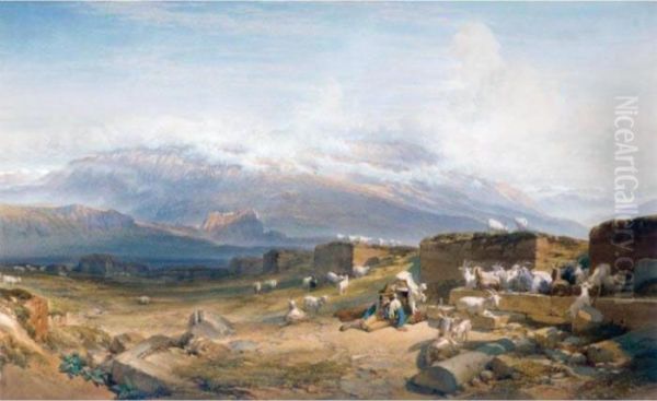 Goatherds In The Roman Campagna Oil Painting by William Leighton Leitch