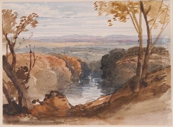 A River Running Through A Wooded Valley Oil Painting by William Leighton Leitch