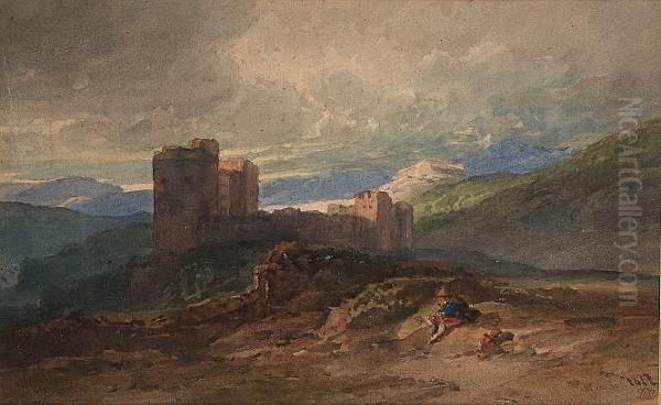 A Seated Figure By A Ruined Castle Oil Painting by William Leighton Leitch