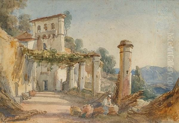 An Italian Terrace Oil Painting by William Leighton Leitch