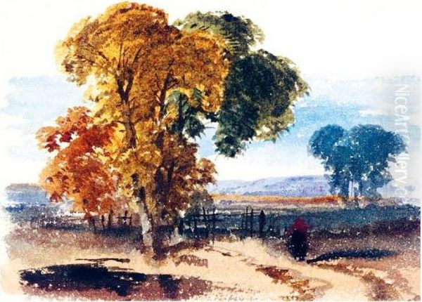 Moorland Landscape; Tree Study Oil Painting by William Leighton Leitch