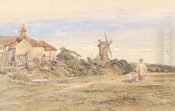 Fairlight-landscape With Windmill Oil Painting by William Leighton Leitch