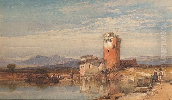 Figures By A Tower In The Roman Campagna Oil Painting by William Leighton Leitch