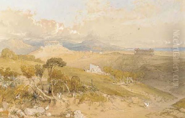 The Temples Of Juno Lucina And Concord, Girgenti, Sicily Oil Painting by William Leighton Leitch