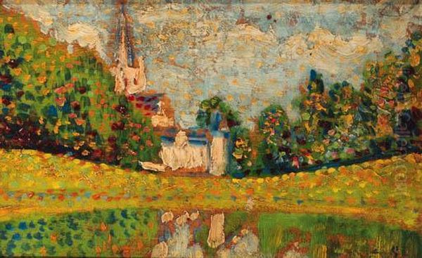 Landscape With The Church Of Dadizeele In The Distance Oil Painting by Georges Lemmen