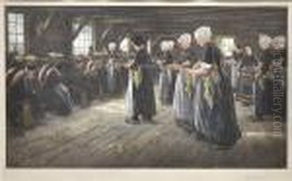 Flachsscheuer In Laren, Flachsspinnerinnen Oil Painting by Max Liebermann