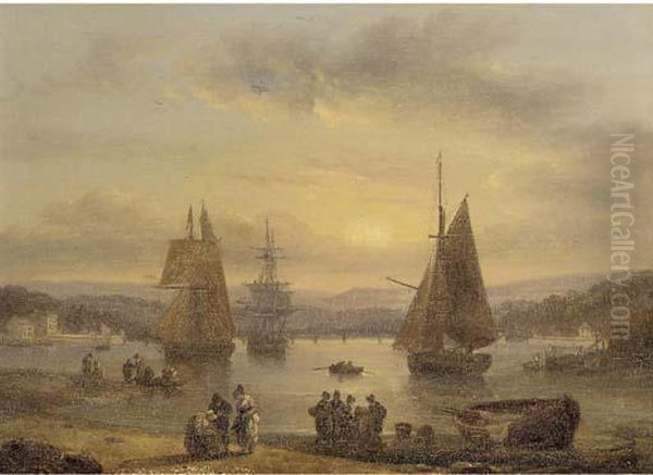 The Harbour At Teignmouth Oil Painting by Thomas Luny