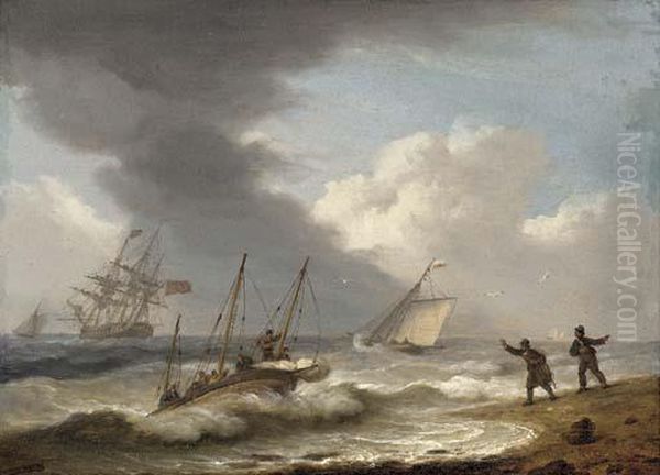 A Frigate Hove-to Offshore Waiting For The Pilot Oil Painting by Thomas Luny