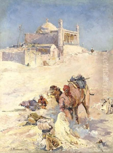 A Central Asian Scene Oil Painting by Konstantin Egorovich Egorovich Makovsky