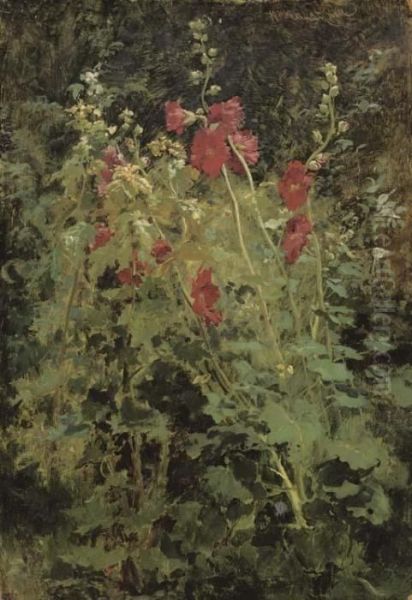 Hollyhocks Oil Painting by Konstantin Egorovich Egorovich Makovsky