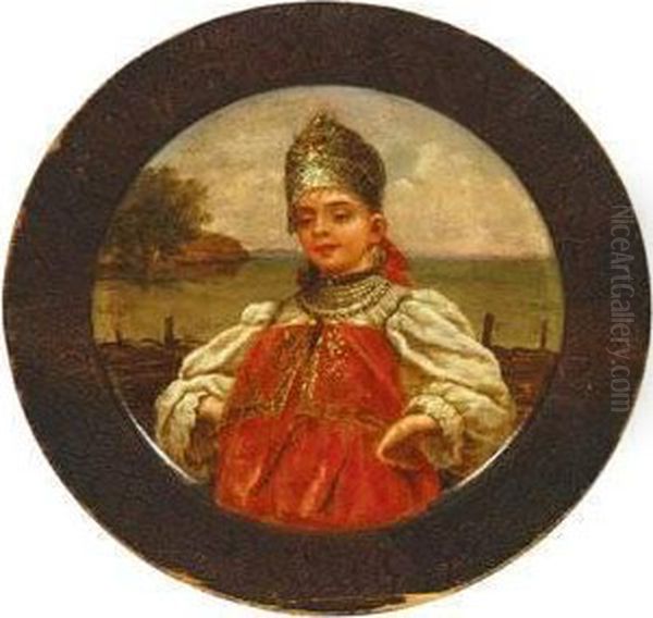 Attributed To Egorovich Makovsky Russian Beauty Oil Painting by Konstantin Egorovich Egorovich Makovsky