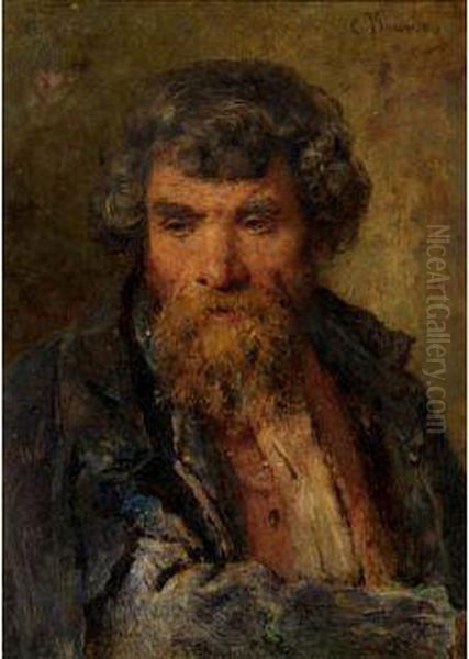 Portrait Of A Bearded Man Oil Painting by Konstantin Egorovich Egorovich Makovsky