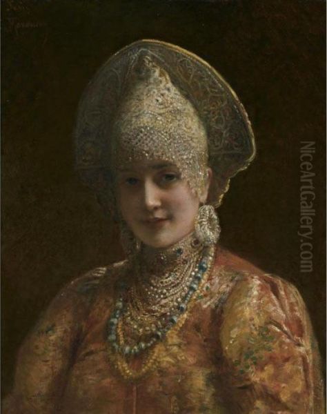 The Young Boyarina Oil Painting by Konstantin Egorovich Egorovich Makovsky