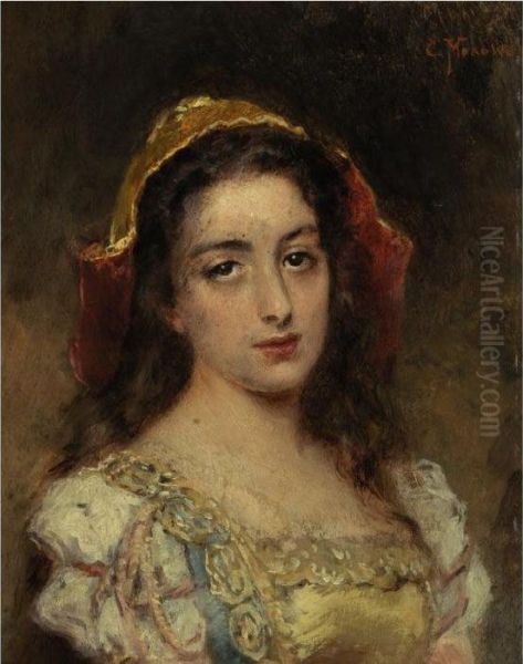 Portrait Of A Young Beauty Oil Painting by Konstantin Egorovich Egorovich Makovsky