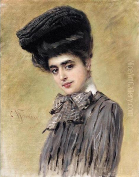 Parisian Beauty Oil Painting by Konstantin Egorovich Egorovich Makovsky