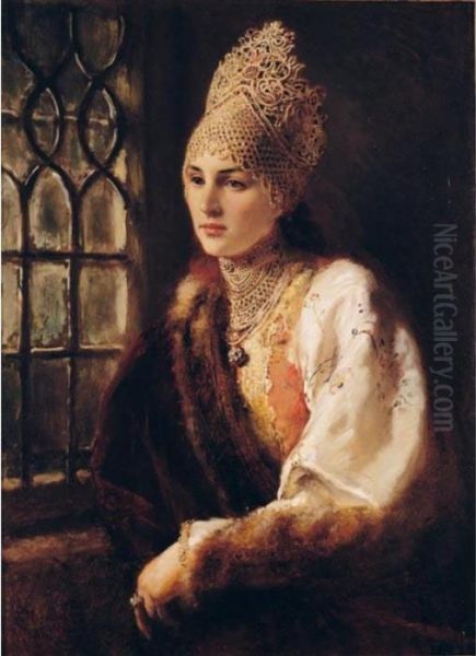 Russian Beauty Oil Painting by Konstantin Egorovich Egorovich Makovsky