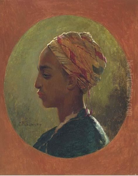 Portrait Of A Moroccan Woman, In Profile To The Left Oil Painting by Konstantin Egorovich Egorovich Makovsky