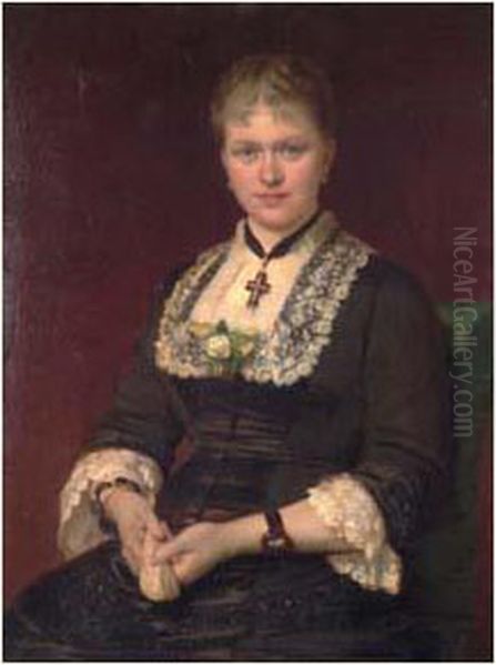 Portrait De Jeune Femme Oil Painting by Konstantin Egorovich Egorovich Makovsky