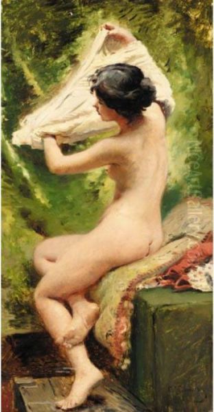 Beauty Preparing To Bathe Oil Painting by Konstantin Egorovich Egorovich Makovsky