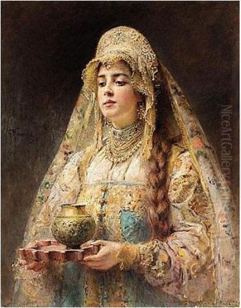 Charka Of Honey Oil Painting by Konstantin Egorovich Egorovich Makovsky