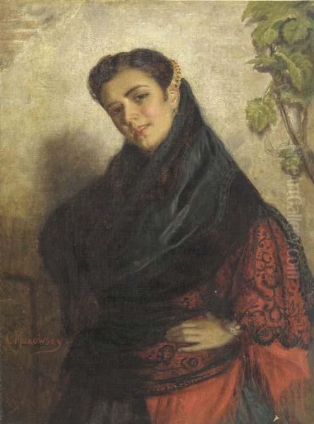 Portrait Of A Spanish Lady Oil Painting by Konstantin Egorovich Egorovich Makovsky