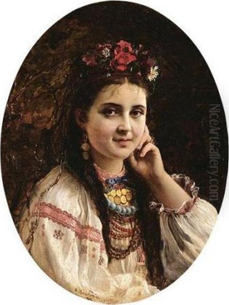 Young Russian Beauty Oil Painting by Konstantin Egorovich Egorovich Makovsky