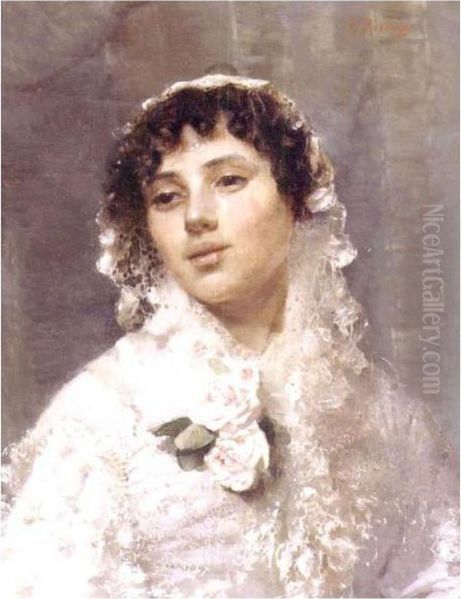 Portrait Of A Woman In Lace Oil Painting by Konstantin Egorovich Egorovich Makovsky