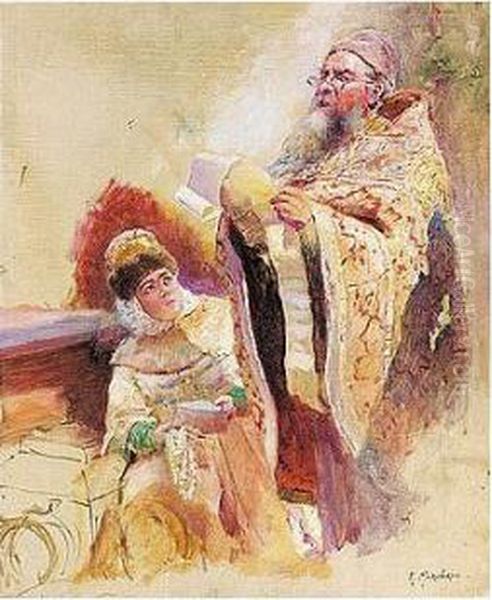 Boyar And Boyarina: Sketch For The Canvas 'minin's Appeal' Oil Painting by Konstantin Egorovich Egorovich Makovsky