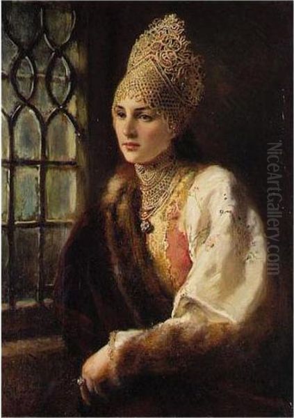 The Boyarina Oil Painting by Konstantin Egorovich Egorovich Makovsky