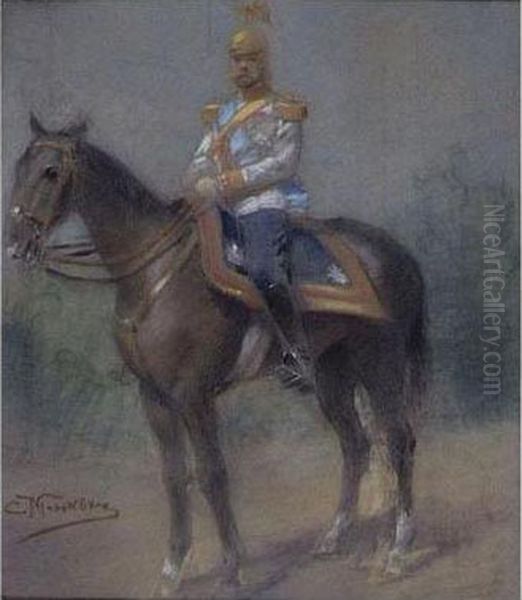 Tsar Nicholas Ii On Horseback Oil Painting by Konstantin Egorovich Egorovich Makovsky