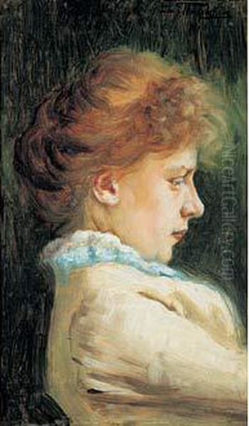 Jeune Femme De Profil, 1900. Oil Painting by Vladimir Egorovic Makovsky