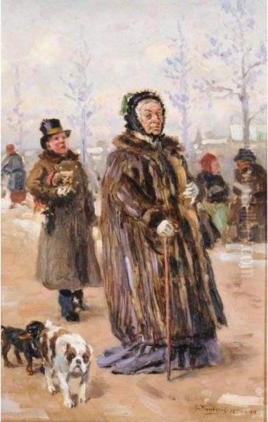 The Old Baroness Taking A Walk Oil Painting by Vladimir Egorovic Makovsky