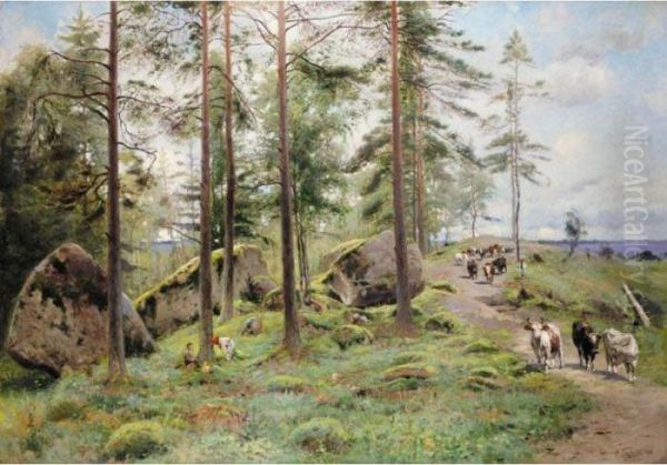 Mushroom Pickers In Finland Oil Painting by Vladimir Egorovic Makovsky