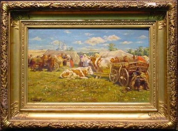 Market Day Oil Painting by Vladimir Egorovic Makovsky