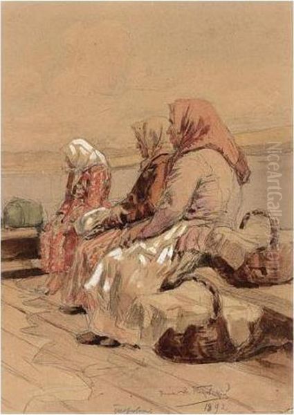 Russian Peasant Woman By The River Volga Oil Painting by Vladimir Egorovic Makovsky