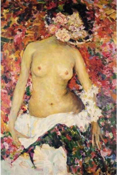 Nude With Hat Oil Painting by Philippe Andreevitch Maliavine